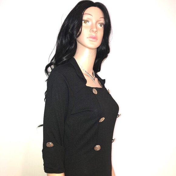 Lucky Lady Women's Short Sleeve Black Dress with Golden Buttons - Size Medium - Picture 2 of 5